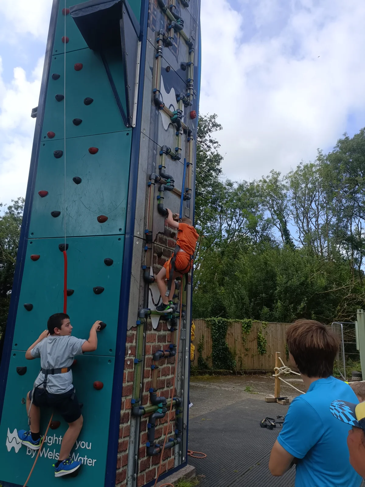 Taking on the climbing wall